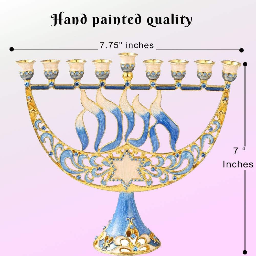 Matashi HandPainted Enamel Menorah Candelabra-Hanukkah Design  Crystal