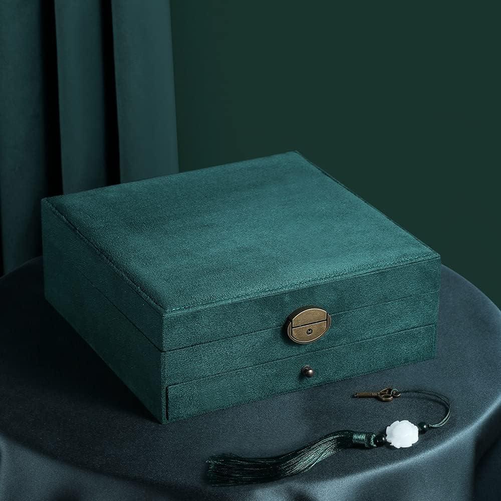 Women Jewelry Box Lockable 3 Layers Large Jewelry Organizer Storage Case for Earrings Necklaces Rings Bracelets,Green Display Jewel Holder (Green)