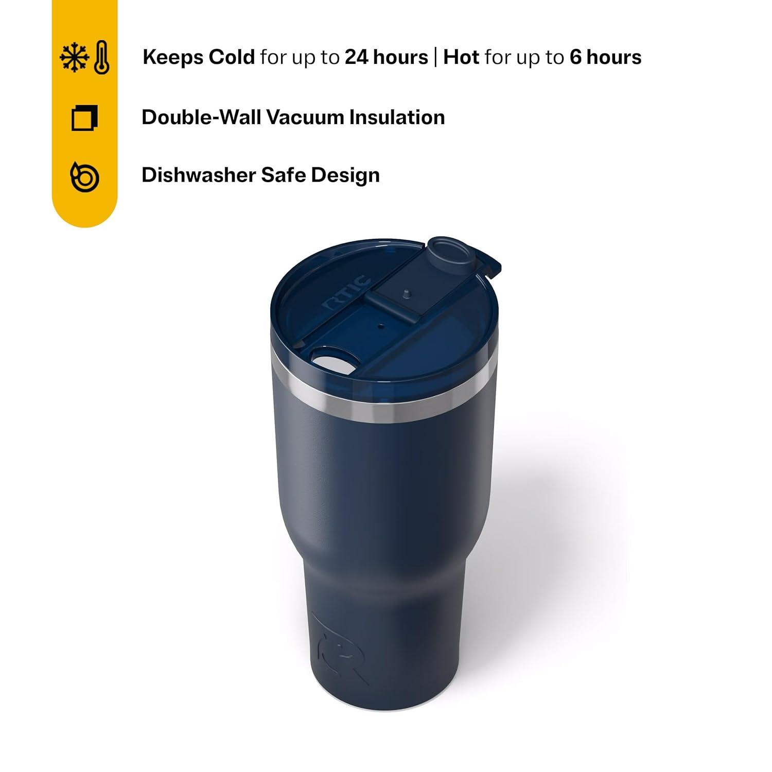 RTIC 40 oz Ceramic Lined Insulated Essential Tumbler, Leak-Resistant Lid, Navy