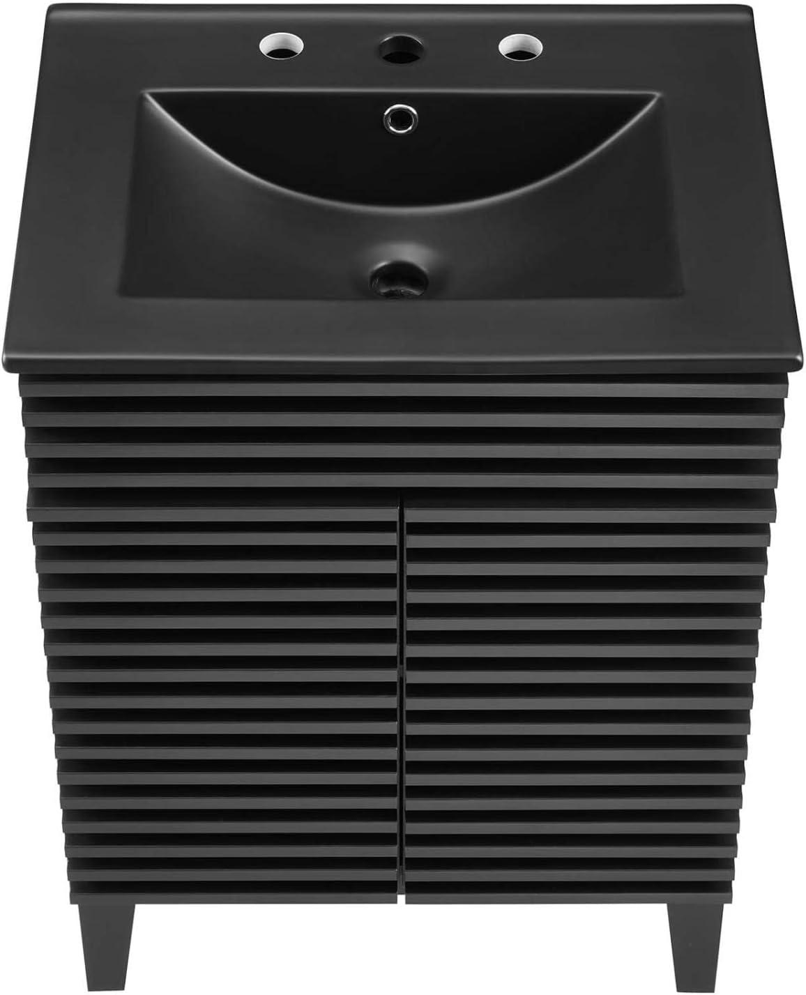 Modway Render Mid-Century Modern Wood Bathroom Vanity in Black