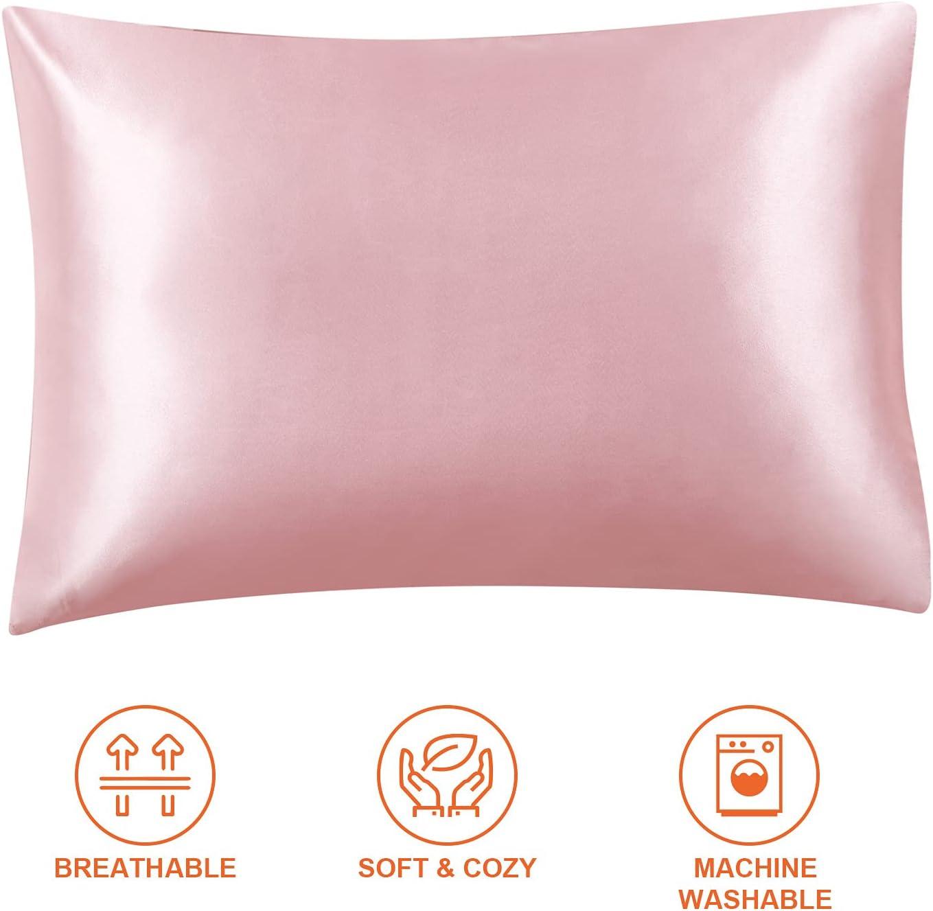 Guanhe Satin Pillowcase for Hair and Skin, Silk Pillowcase 2 Pack Standard Size with Envelop Closure, Gifts for Women Men(Pink,20”X26”,2pcs)