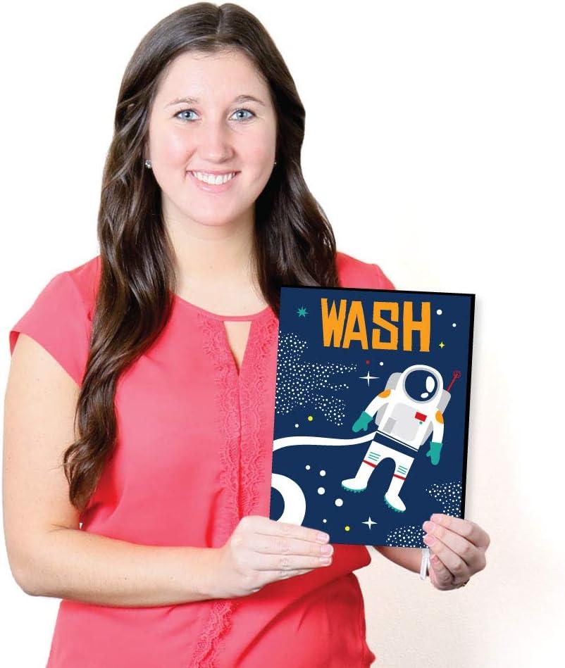 Big Dot of Happiness Blast Off to Outer Space - Kids Bathroom Rules Wall Art - 7.5 x 10 inches - Set of 3 Signs - Wash, Brush, Flush