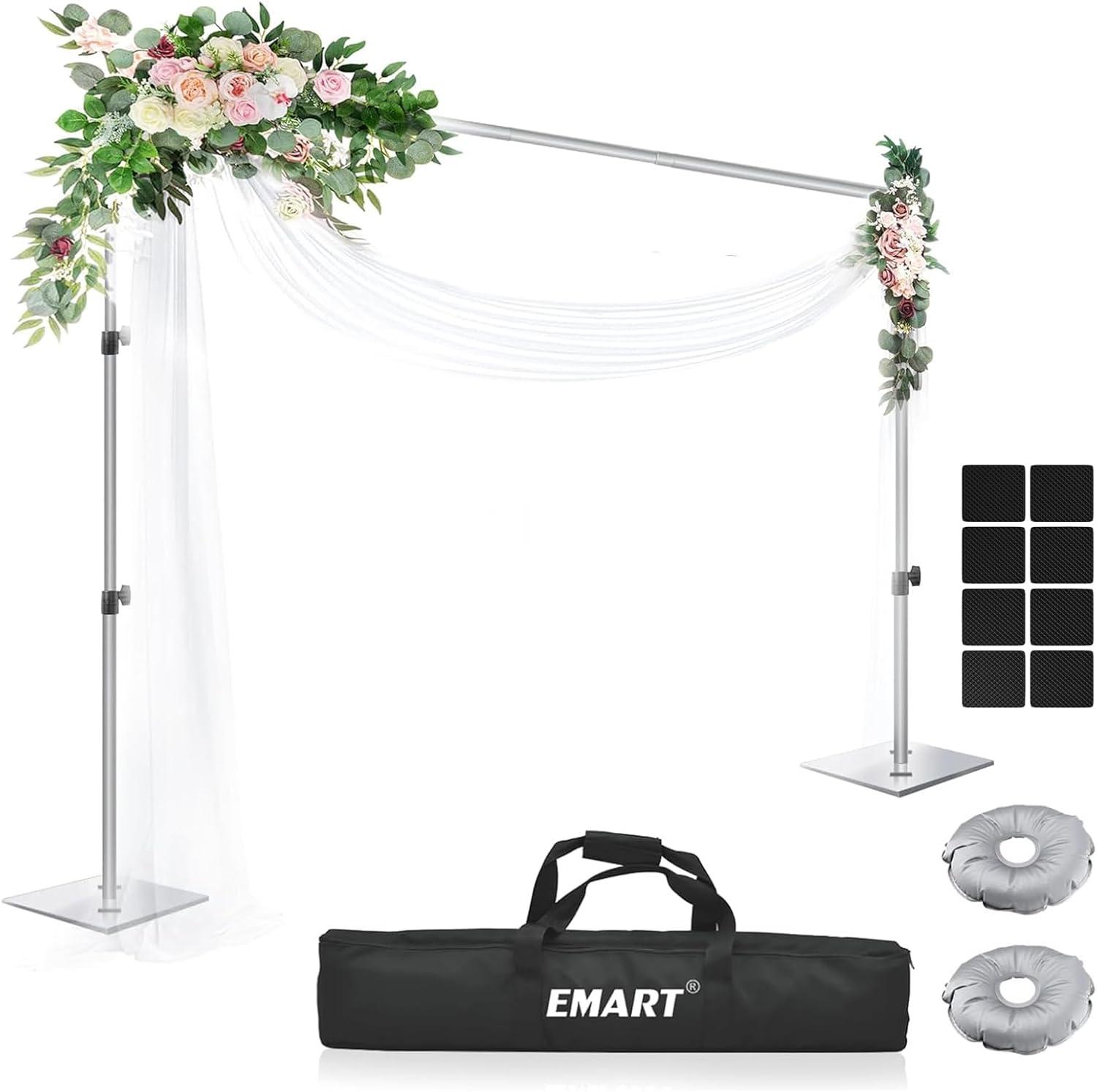 EMART Backdrop Stand, 6.5x10 ft Adjustable Photo Background Pipe and Drape Photography Kit with Heavy Duty Metal Flat Base for Parties, Wedding, Video Studio, Birthday - White