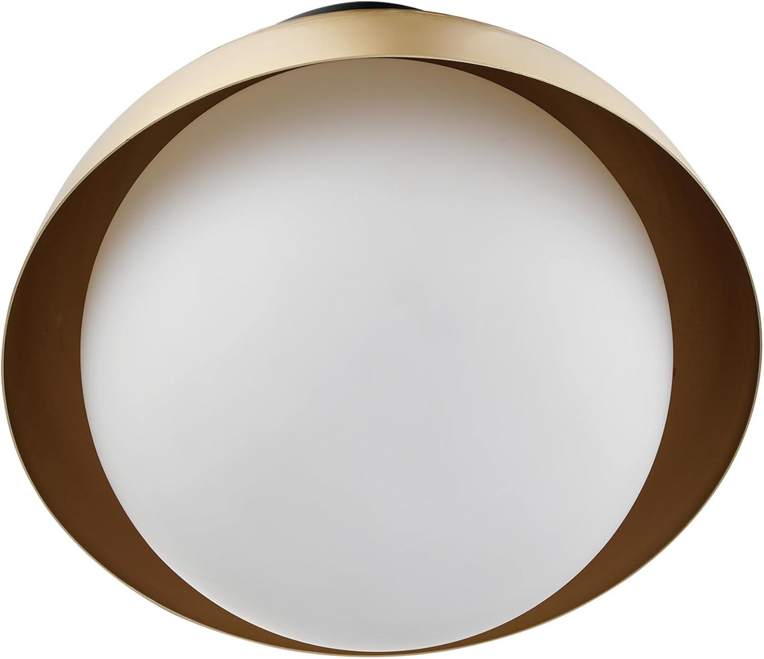 Globe Electric Oswald Matte Brass 1-Light Flush Mount with Matte Black Accent Canopy and Frosted Glass Shade, 60320