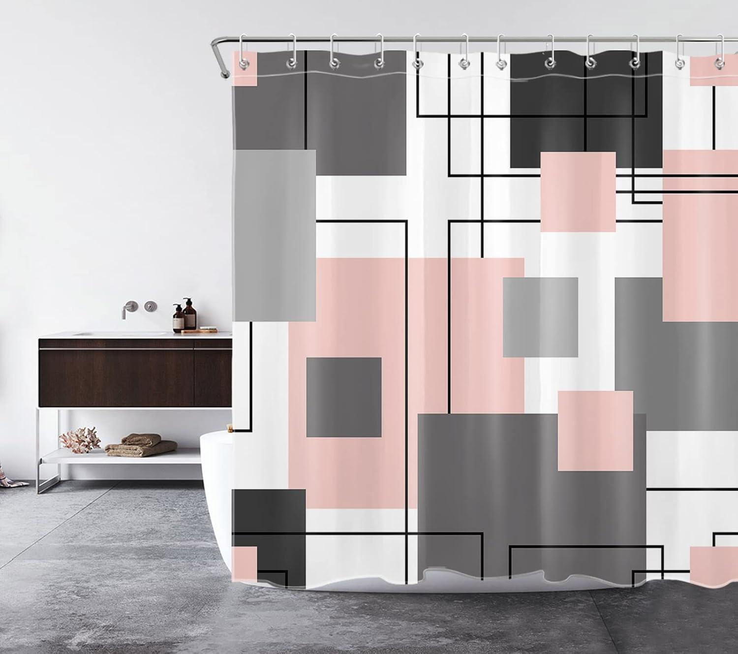Brayden Studio® Black And White Geometric Shower Curtain Decoration, Polyester Fabric Bathroom Decorative Shower Curtain, Gray