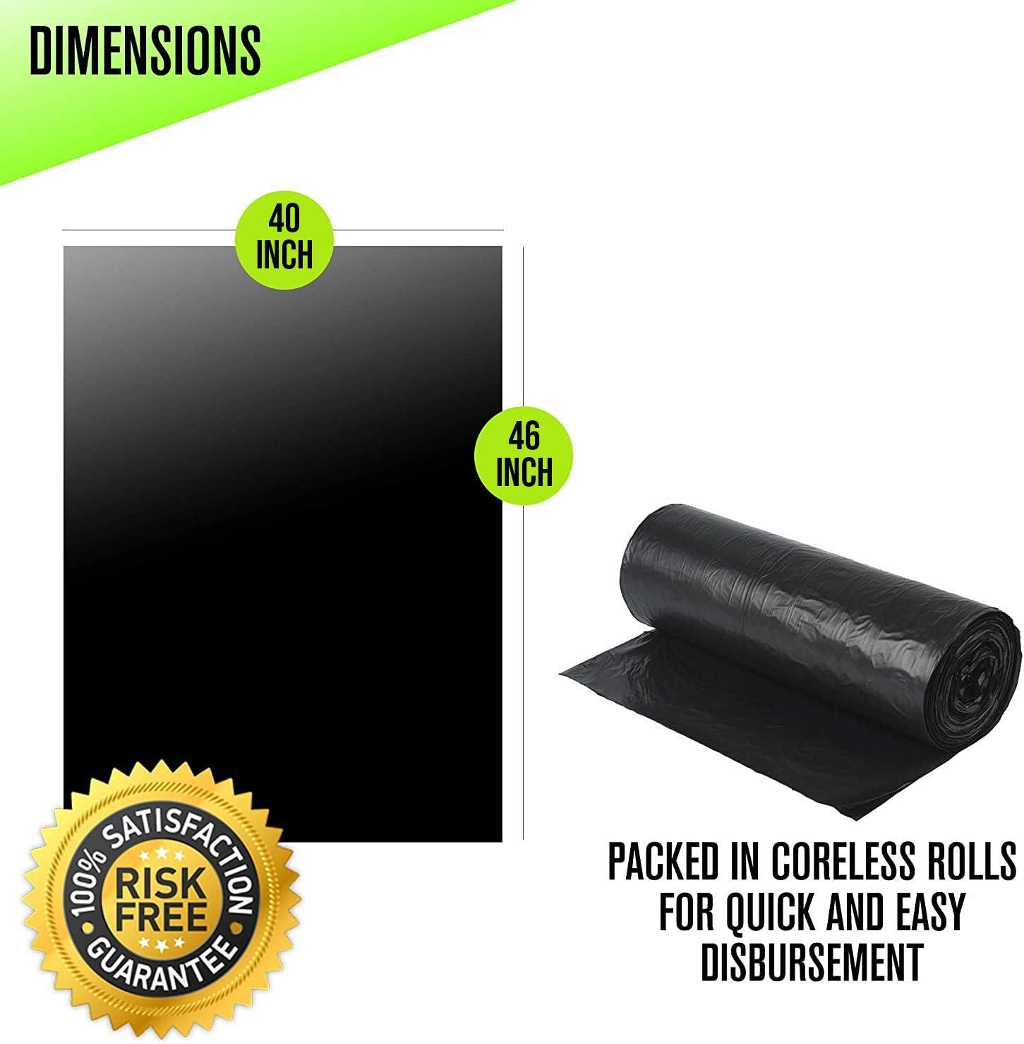 Large Heavy Duty 45 Gallon Black Plastic Trash Bags, Pack of 50