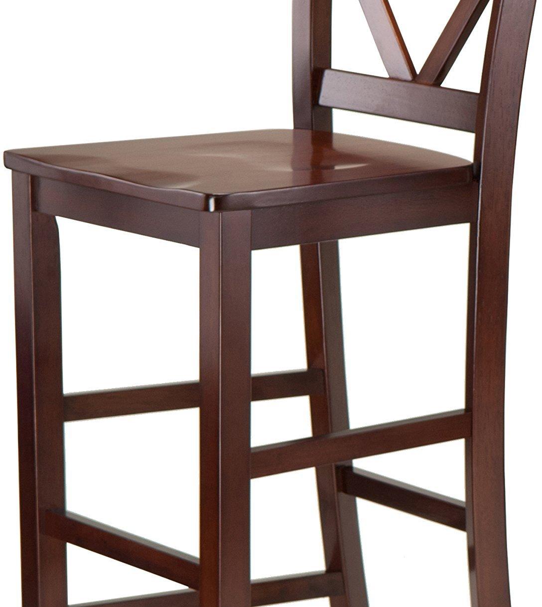 Set of 2 Victor V-Back 30" Barstool Wood/Walnut - Winsome: Solid Wood, High Back, Unupholstered