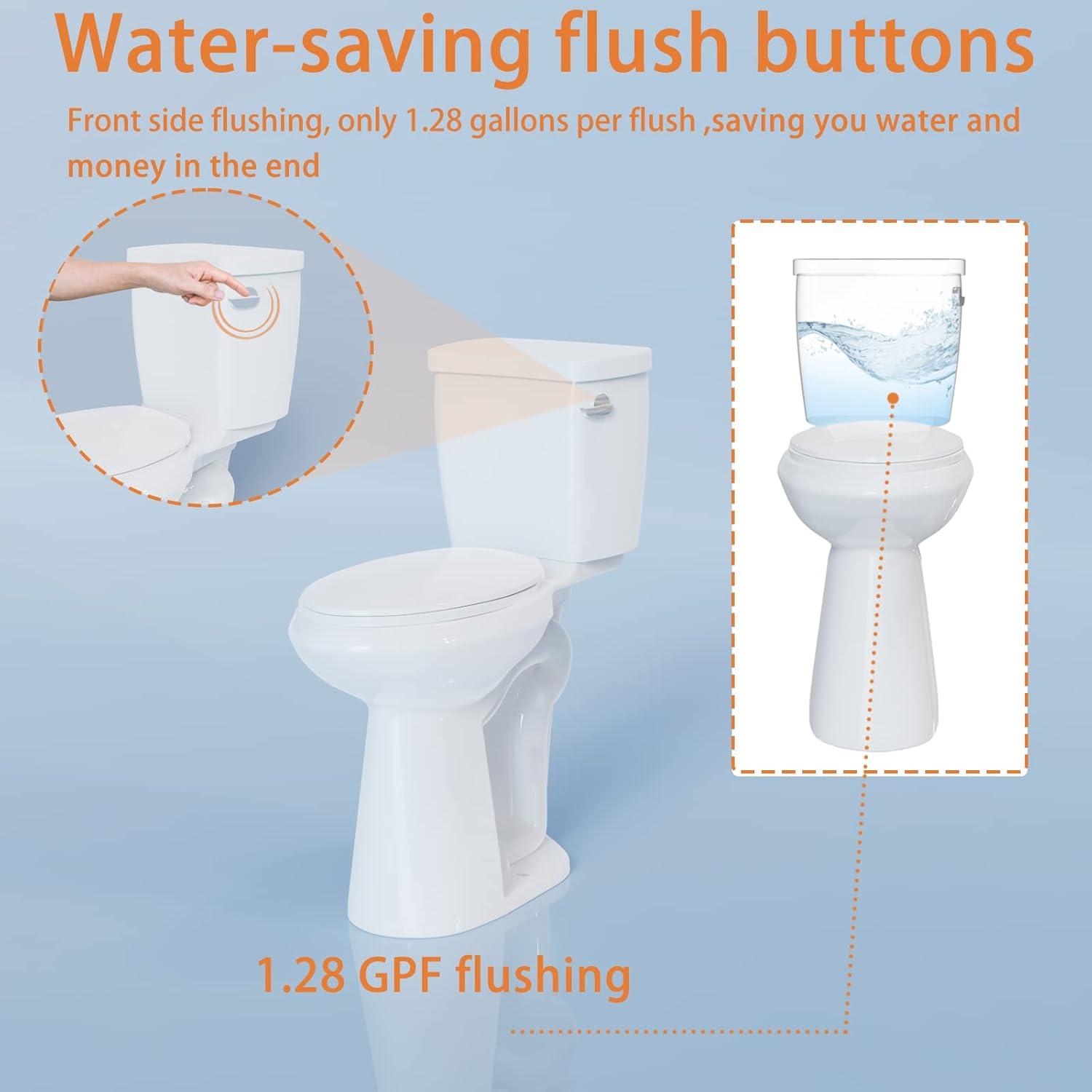 High Toilets For Seniors 21 Inch | 1.28gpf Single Flush Two-piece Extra Tall Toilets | Tall Toilet For Bathrooms Comfort Height Elongated, 12inch Rough-in Extra High Toilet For Tall People, Disabled