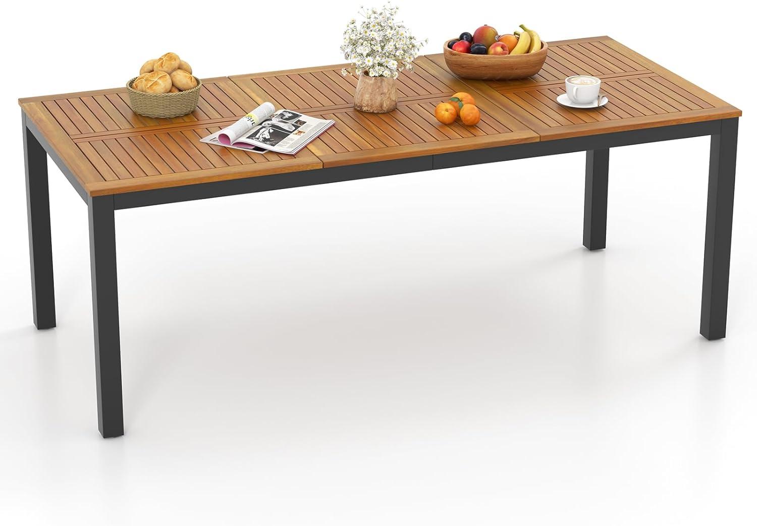 Costway 79" Acacia Wood Patio Table 8-Person Outdoor Dining Table with Umbrella Hole