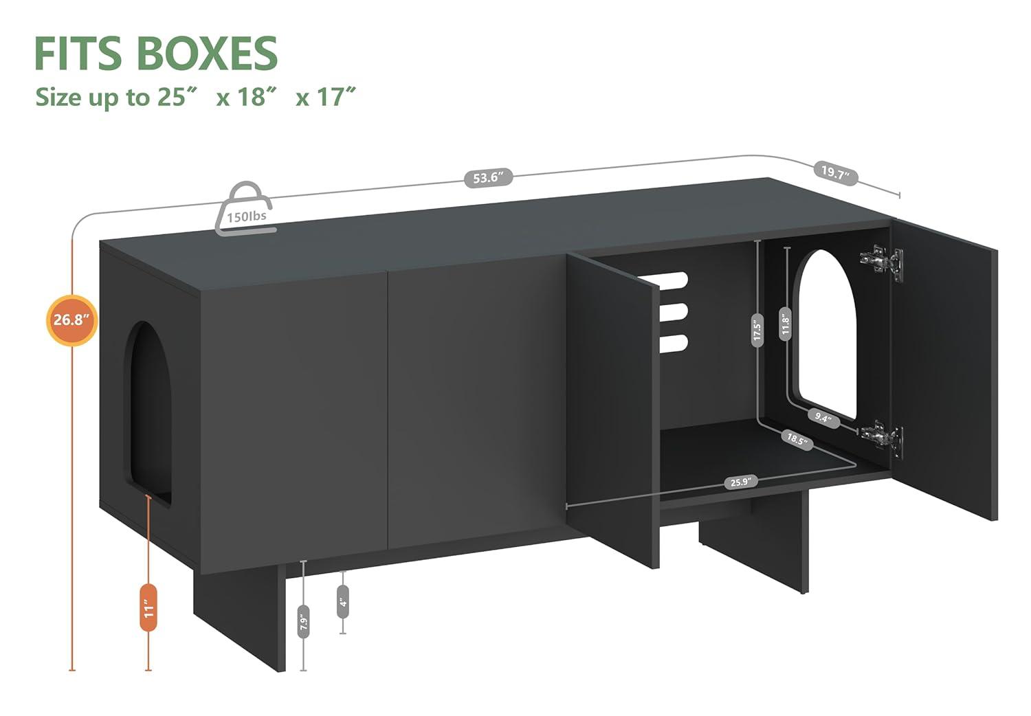 Tucker Murphy Pet™ Litter Box Enclosure for 2 Cats, Cat Litter Box Enclosure Furniture with Double Room