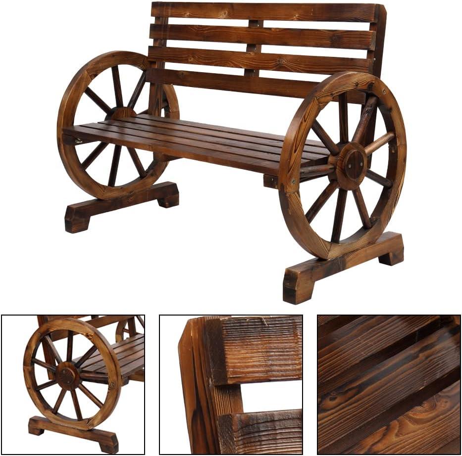 Rustic Wooden Wagon Wheel 41" 2-Person Bench