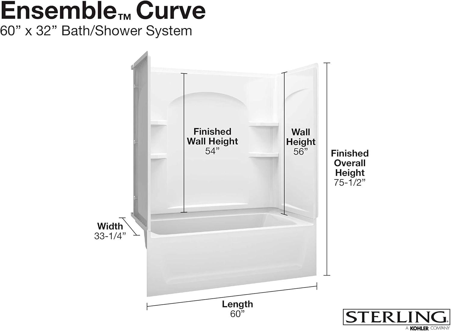 Ensemble 32 in. x 60 in. x 74 in. Bath and Shower Kit with Right-Hand Drain in White