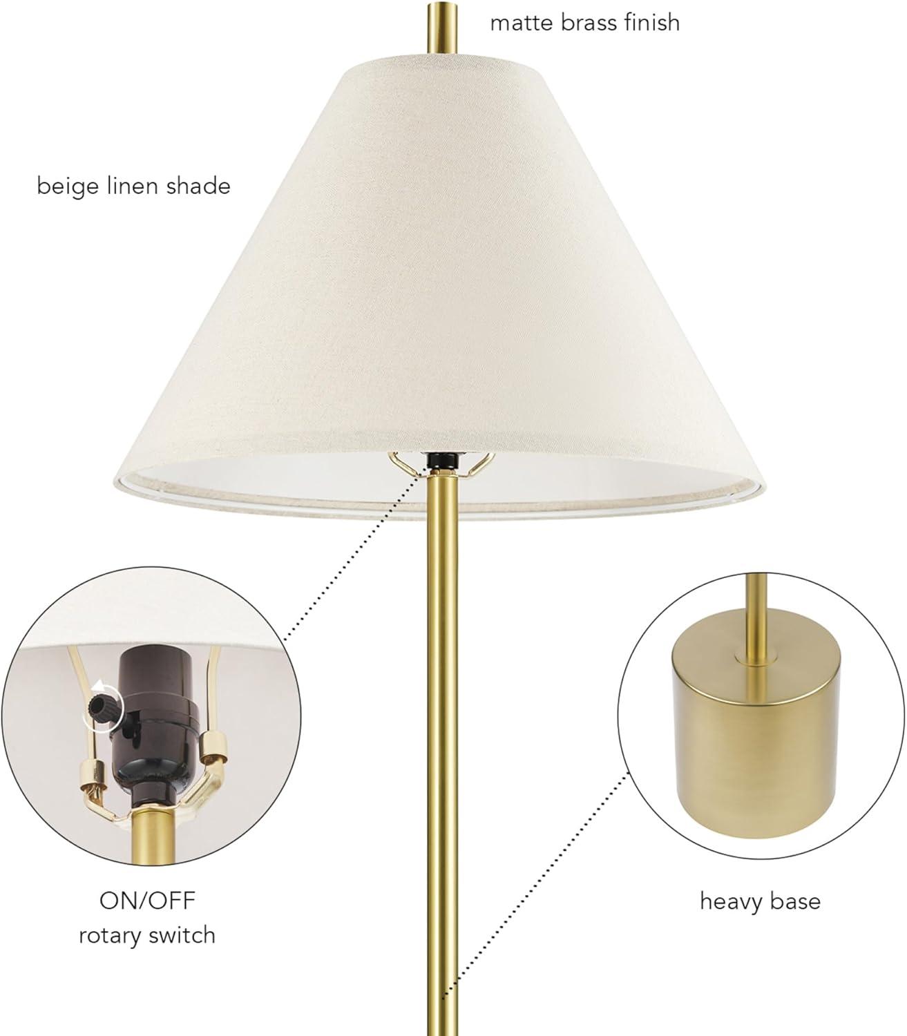 60" Matte Brass Floor Lamp with Beige Linen Shade