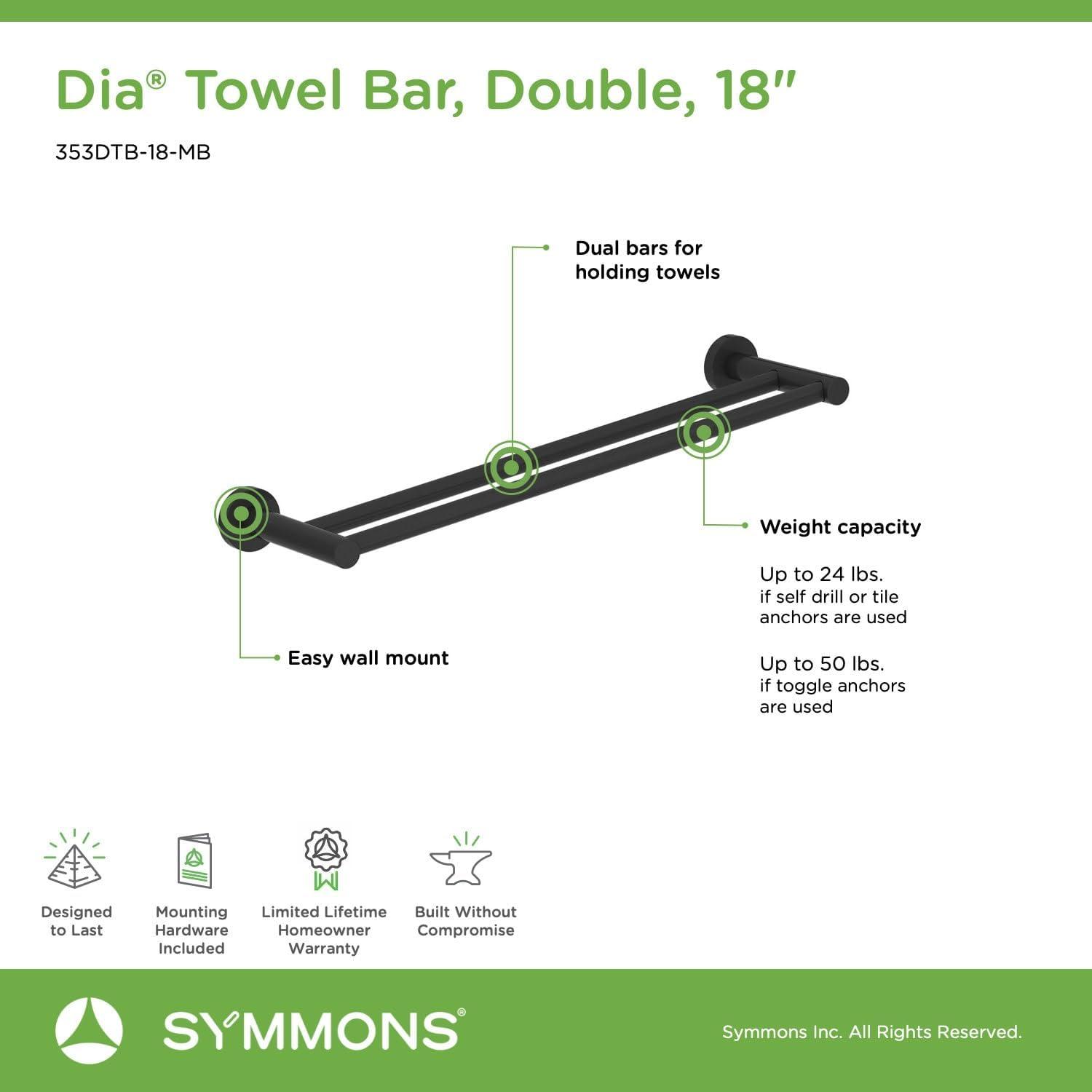 Symmons Dia 18" Wall Mounted Double Towel Bar 353DTB-18-BBZ