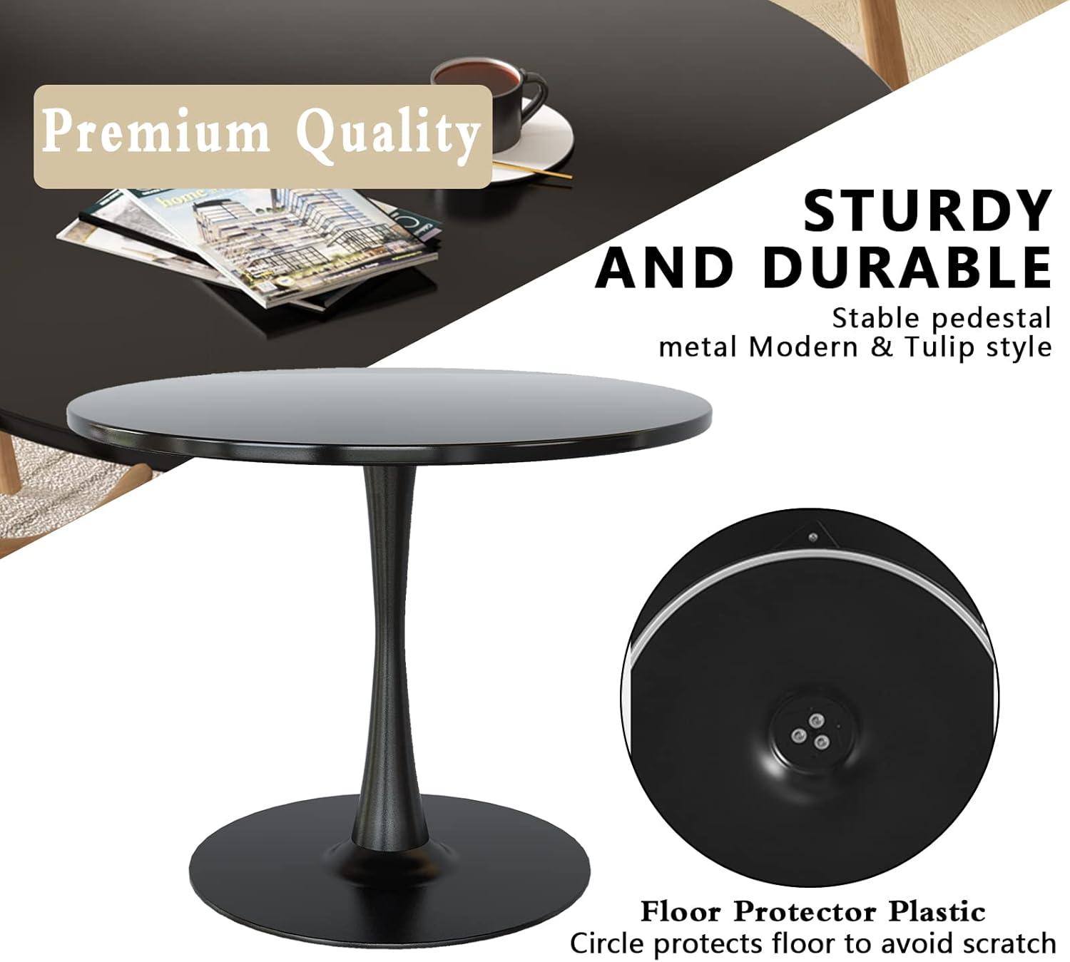 Recaceik Round Dining Table, 31" Elegant Tulip Table Round with MDF Tabletop and Metal Base, Kitchen Living Room Home Office, Black