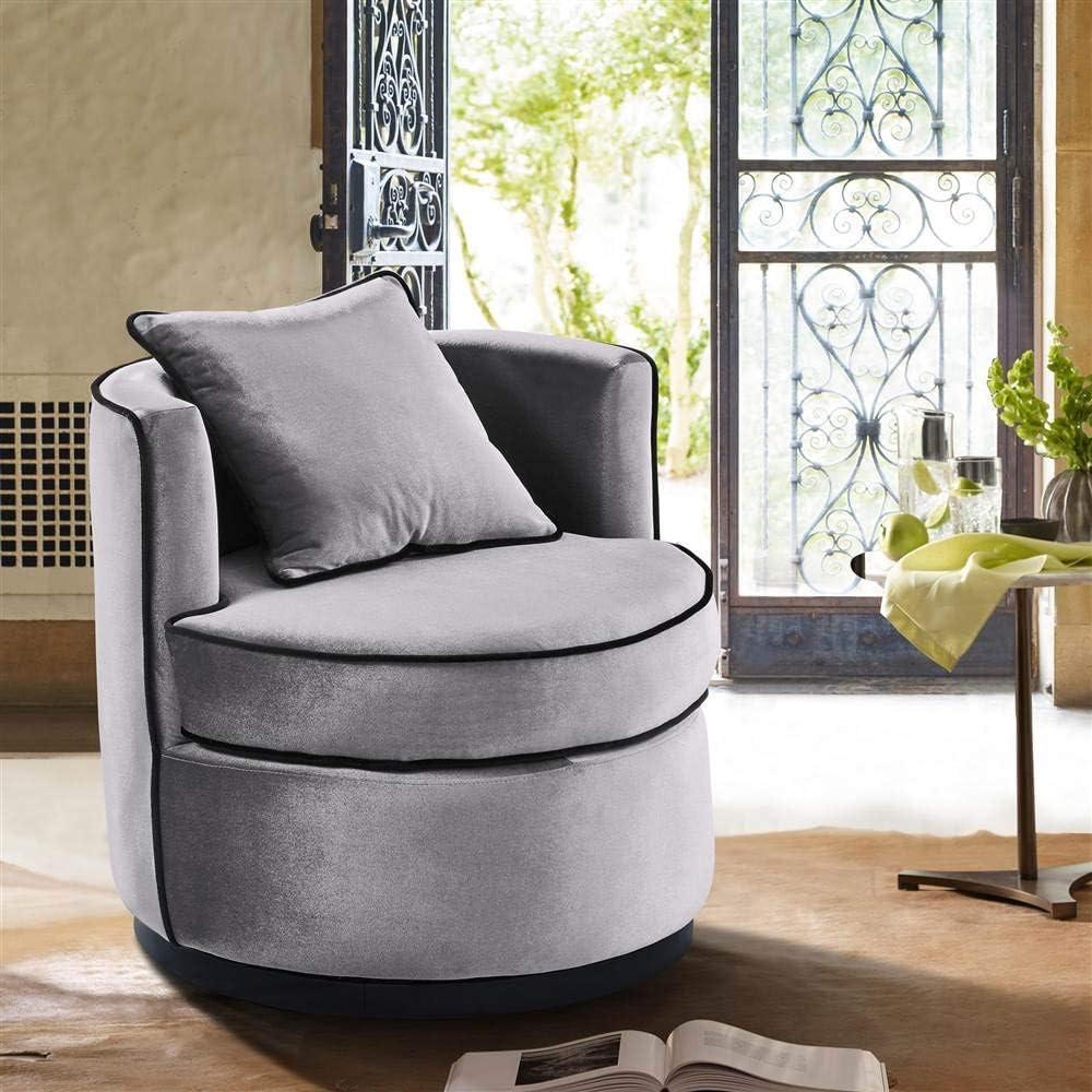 Truly Swivel Chair in Grey Velvet and Black Velvet Piping