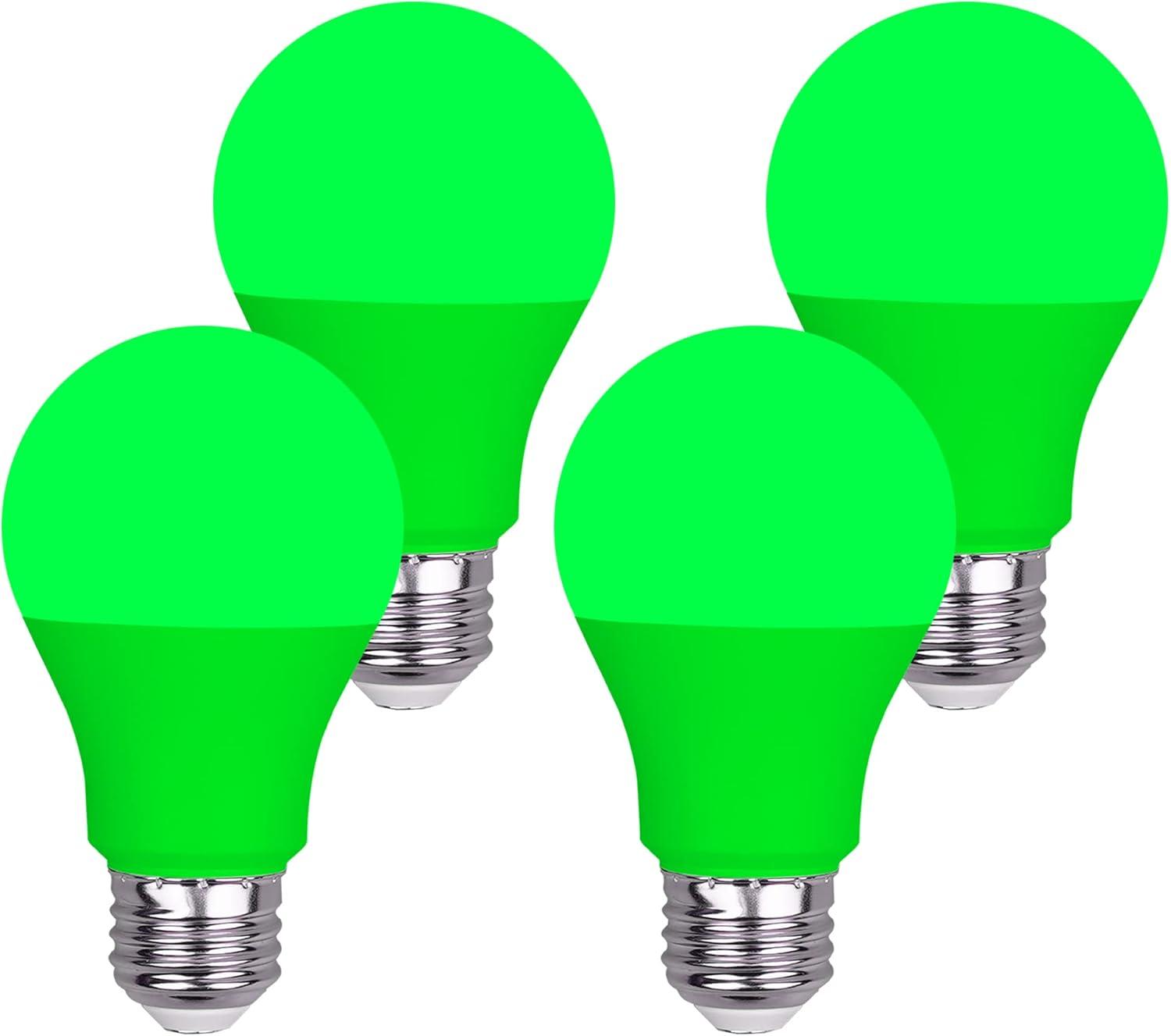 EDISHINE Green LED Light Bulbs for Holiday Party Decoration, A19 9W LED Bulbs 60W Equivalent E26 Base 4 Pack, ETL Listed