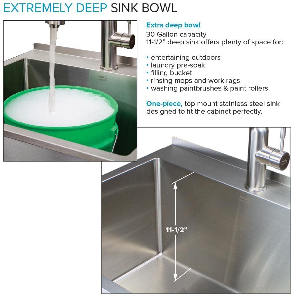 TFH-3622-SS 36'' L x 22'' W Free Standing Laundry Sink with Faucet