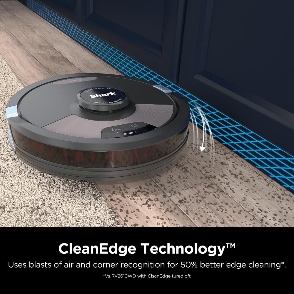 Shark AI Ultra Robot Vacuum and Mop with Matrix Clean Navigation, CleanEdge Technology, Perfect for Pet Hair, Compatible with Alexa, Black (Renewed)