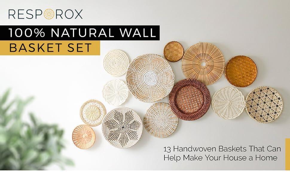 Hanging Woven Wall Basket Set - 7 Unique Handcrafted Seagrass Baskets for Boho, Farmhouse & Rustic Wall Decor, Table Settings & More - Ready to Hang with Nails & Marking Pencil Included