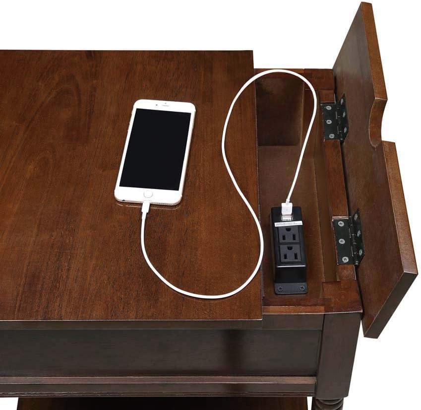 Country Oxford End Table with Charging Station, Espresso