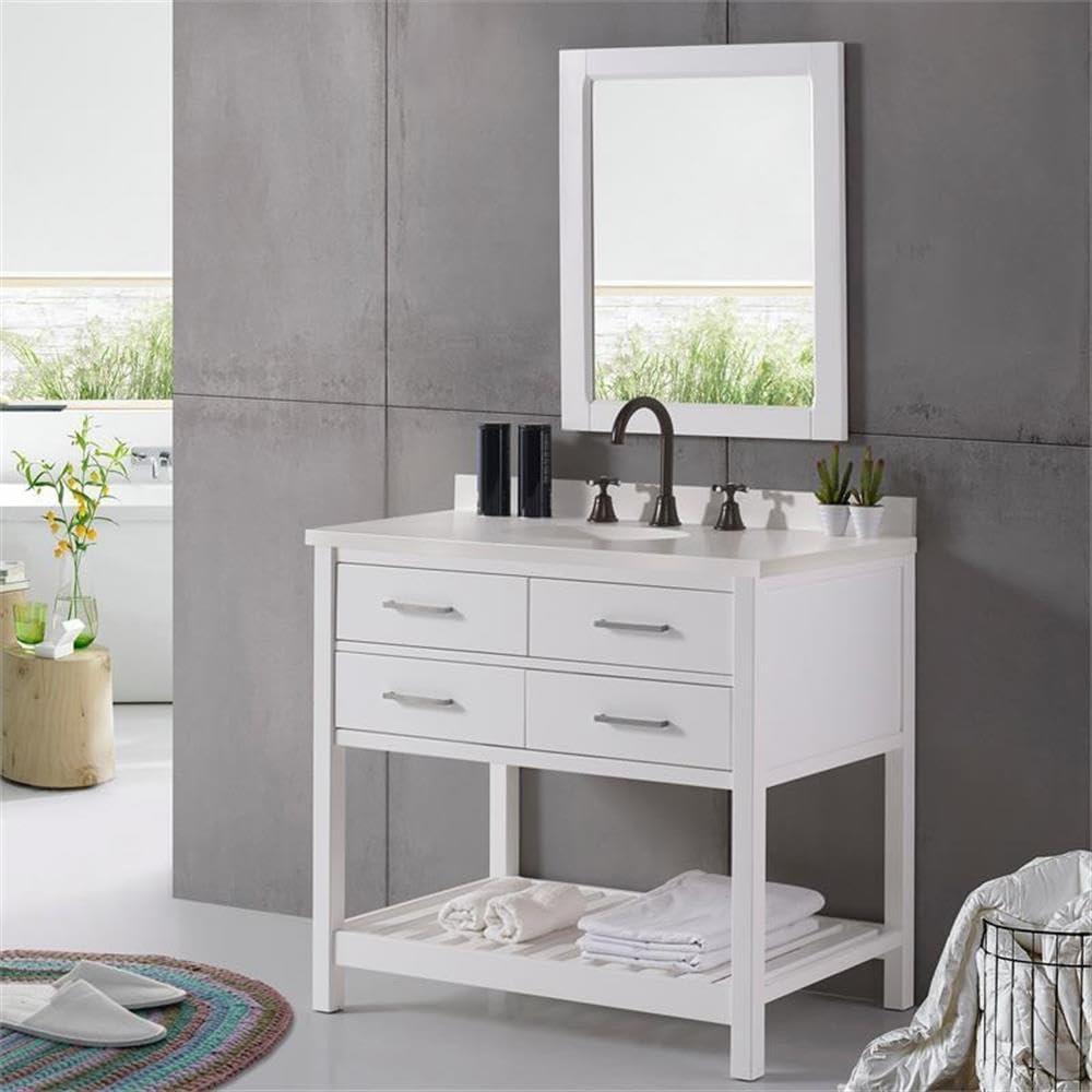 Harrison 36"W Modern Shaker Soft Close Doors Vanity Cabinet With Drawers And Open Storage Shelf