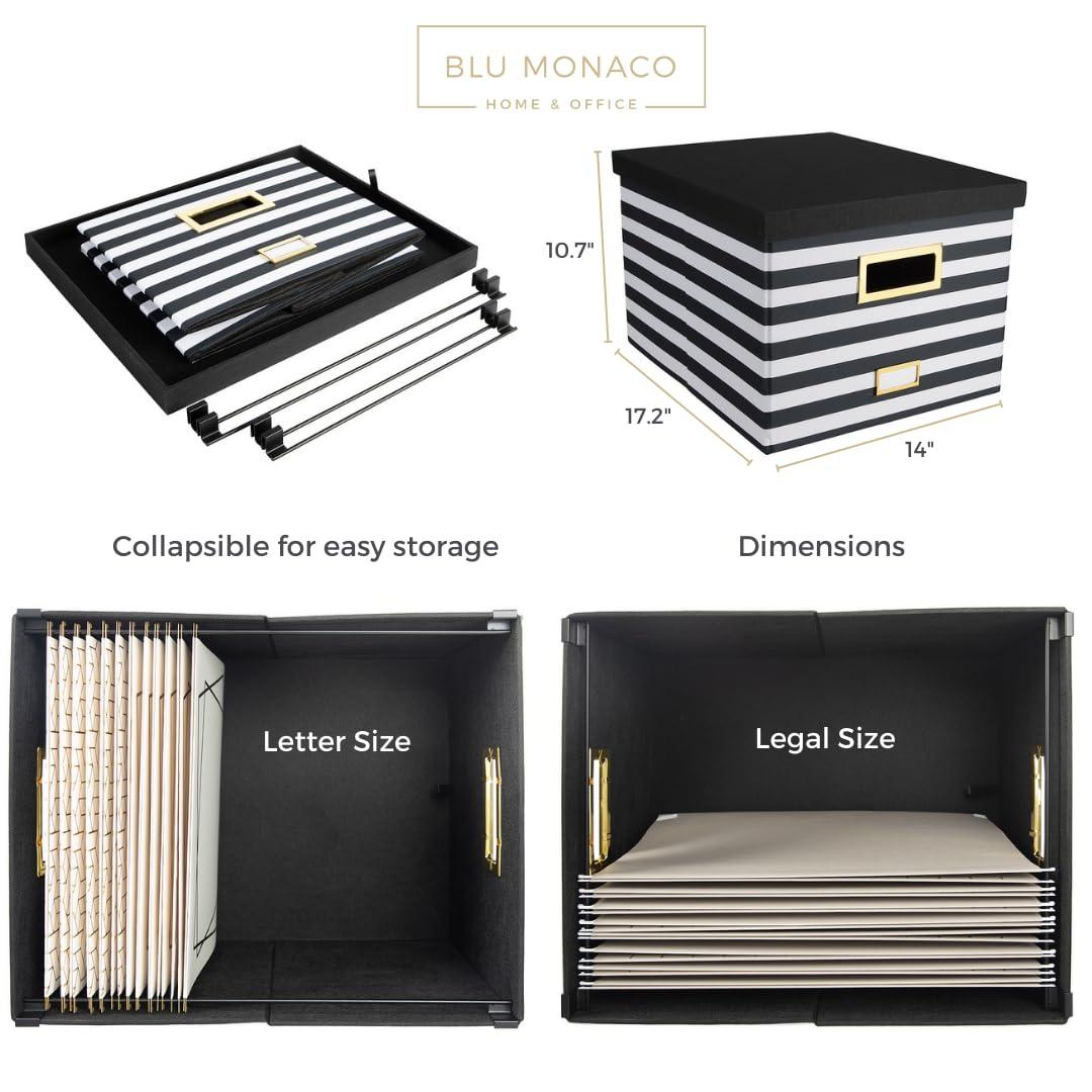 BLU MONACO Hanging File Box with Lid - Black Document Organizer for Letter & Legal Size Paperwork