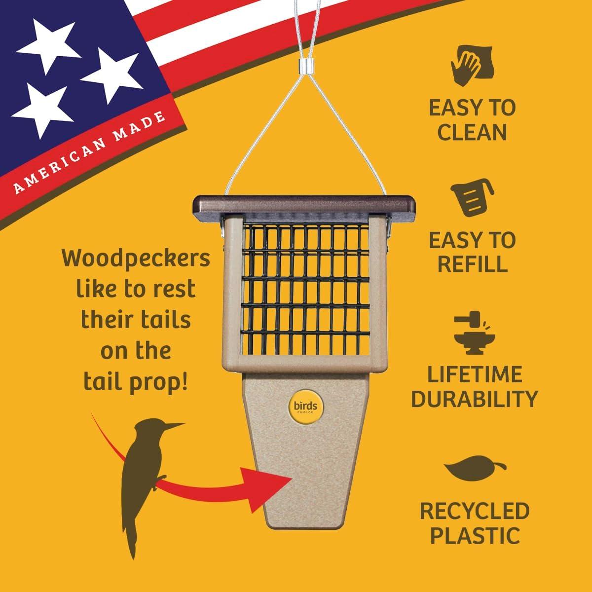 Birds Choice Birds Choice 12" Recycled Single Cake Tail Prop Suet Feeder, Taupe/Green