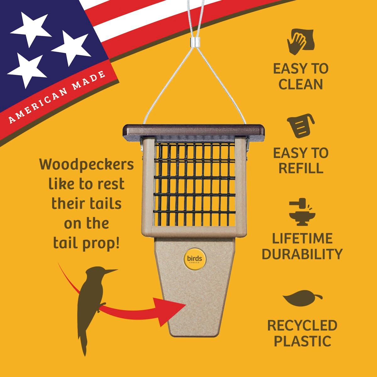 Birds Choice Birds Choice 12" Recycled Single Cake Tail Prop Suet Feeder, Taupe/Green