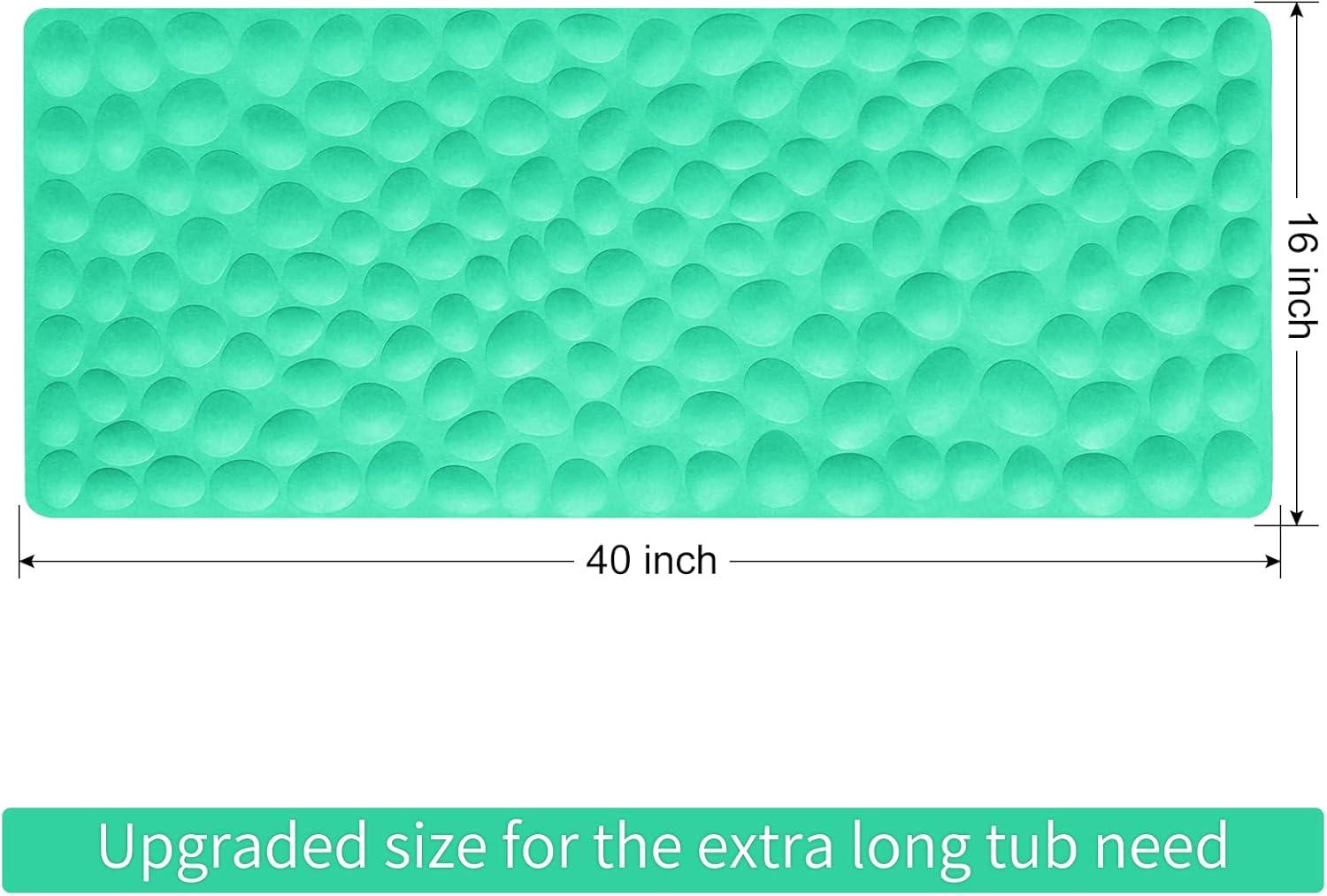 Bathtub and Shower Mats, Extra Long Non-Slip Bath Mat 39 x 16 Inch, Machine Washable Bath Tub Mat with Suction Cups & Drain Holes for Bathroom, Pale Green