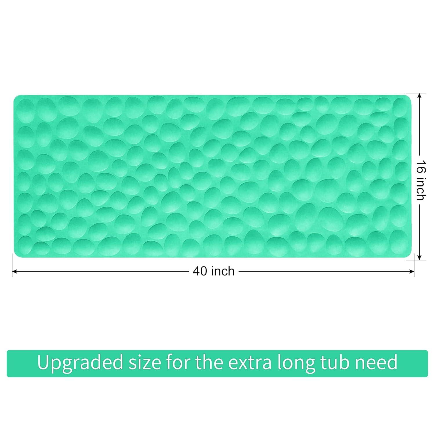 Bathtub and Shower Mats, Extra Long Non-Slip Bath Mat 39 x 16 Inch, Machine Washable Bath Tub Mat with Suction Cups & Drain Holes for Bathroom, Pale Green
