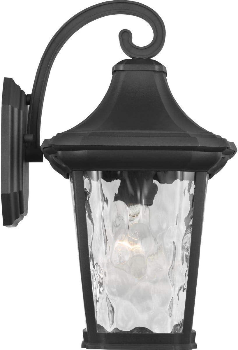 Progress Lighting Marquette 1-Light Outdoor Wall Lantern in Black with Water Glass Shade