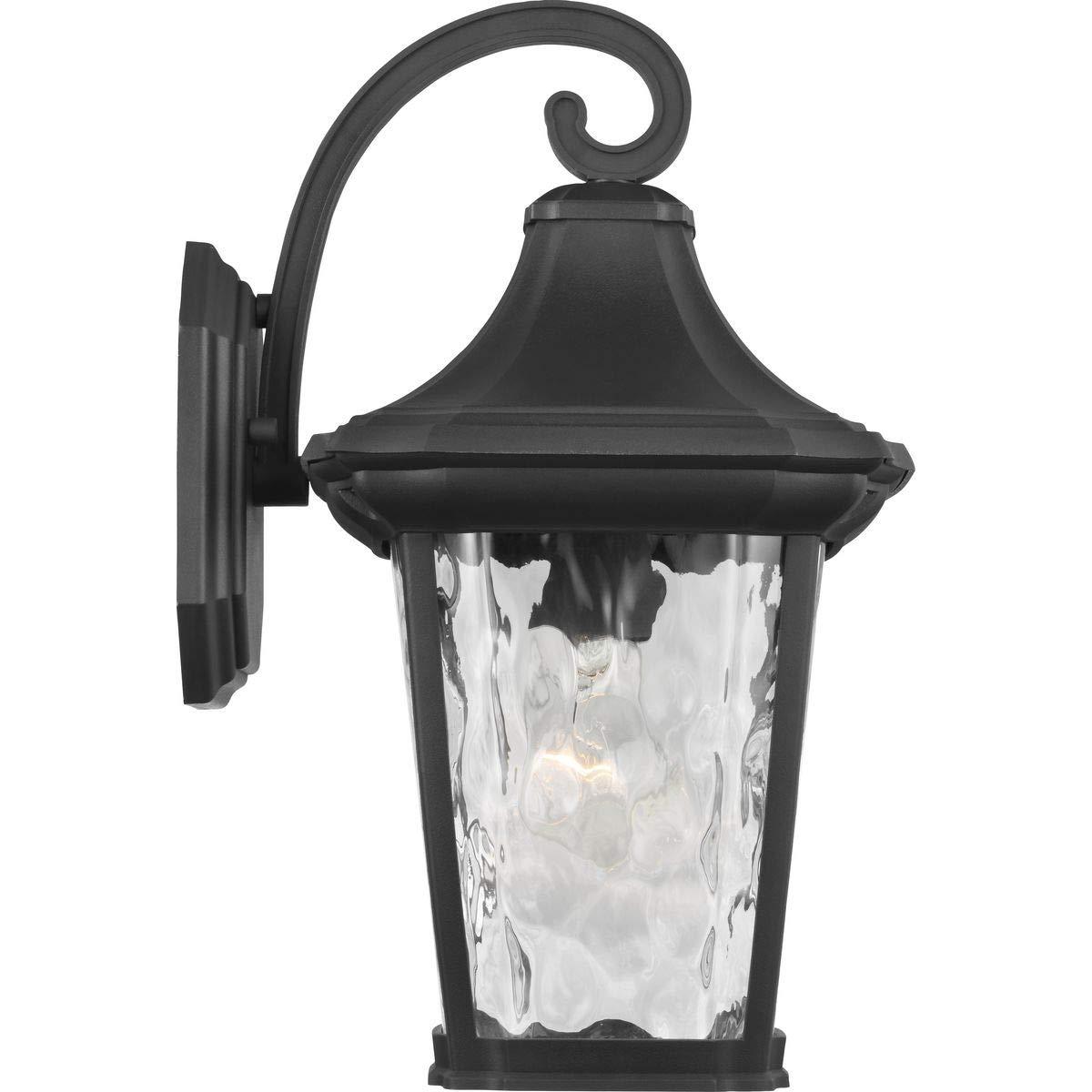 Progress Lighting Marquette 1-Light Outdoor Wall Lantern in Black with Water Glass Shade