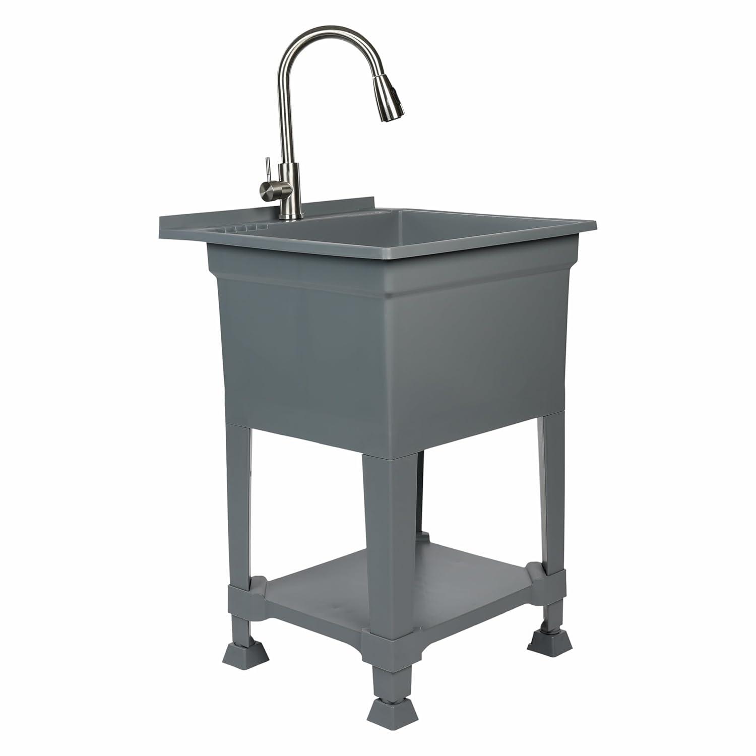 UTILITYSINKS Plastic 24" Compact Workshop Freestanding Laundry Sink with Faucet