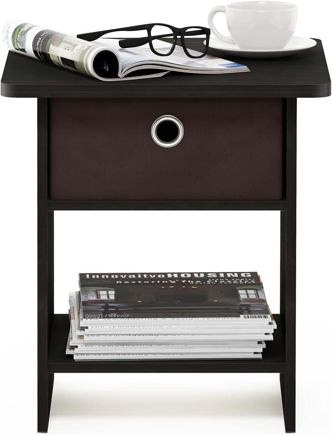 Espresso Brown Rectangular Wood End Table with Drawer