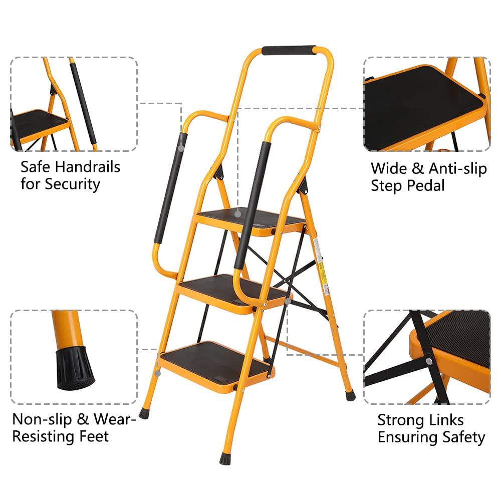Ktaxon 3 Step Ladder, Portable Lightweight Step Stool, for Household, Office, Garage, Iron