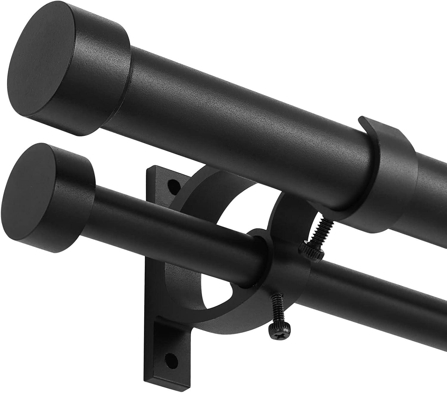 Exclusive Home 36"-72" Topper Double Curtain Rod - Matte Black: Adjustable Iron Set, 25 lb Capacity, Flat Cap Finial