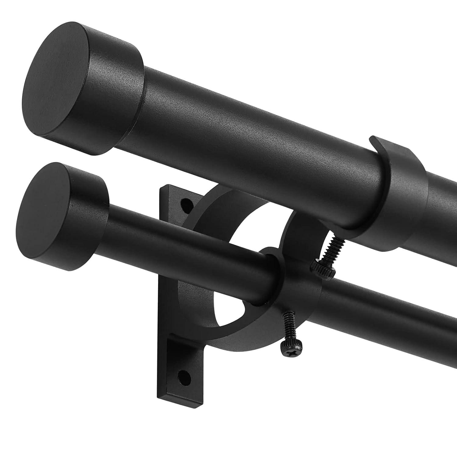 Exclusive Home 36"-72" Topper Double Curtain Rod - Matte Black: Adjustable Iron Set, 25 lb Capacity, Flat Cap Finial