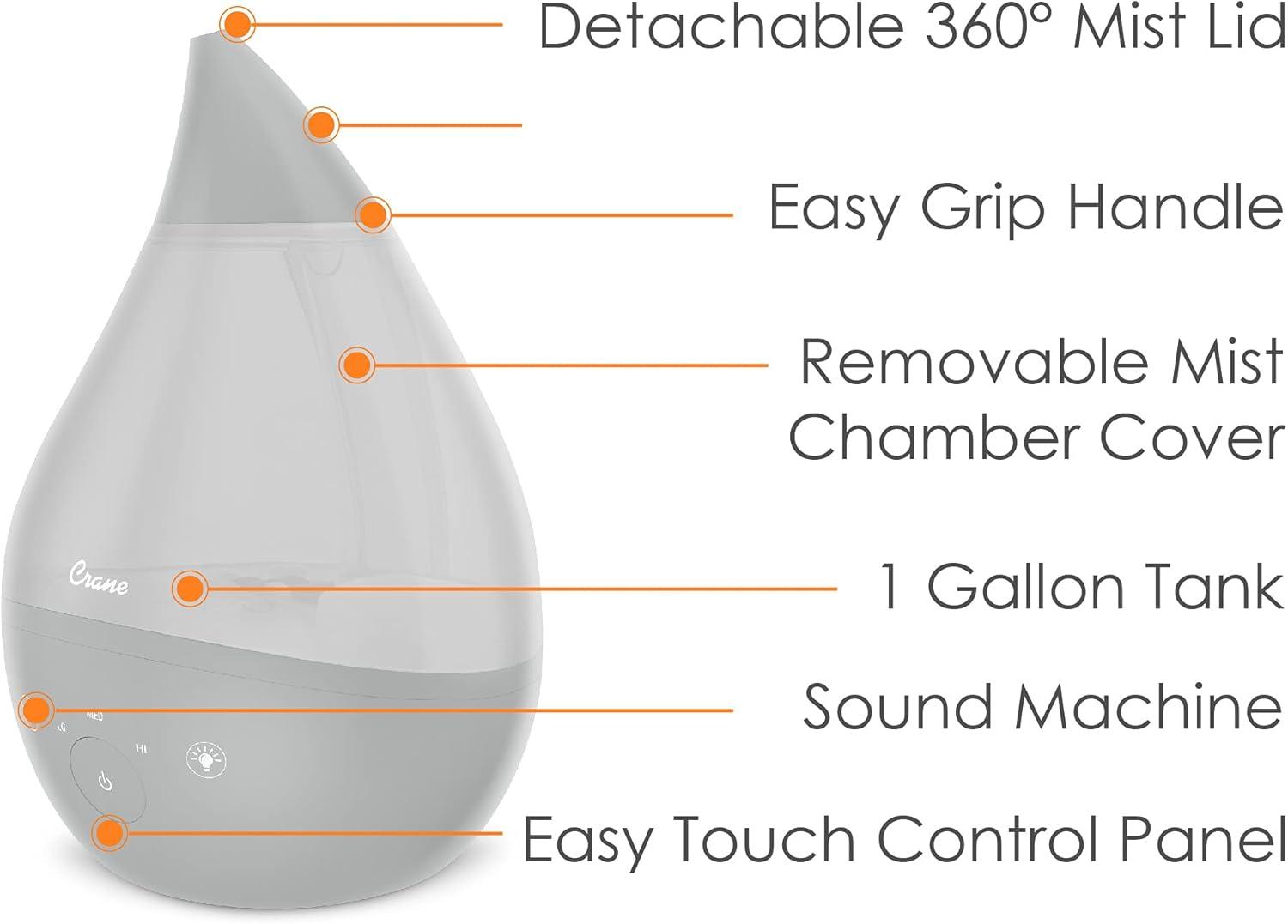 Gray Ultrasonic Cool Mist Humidifier with Sound Machine, 1 Gallon