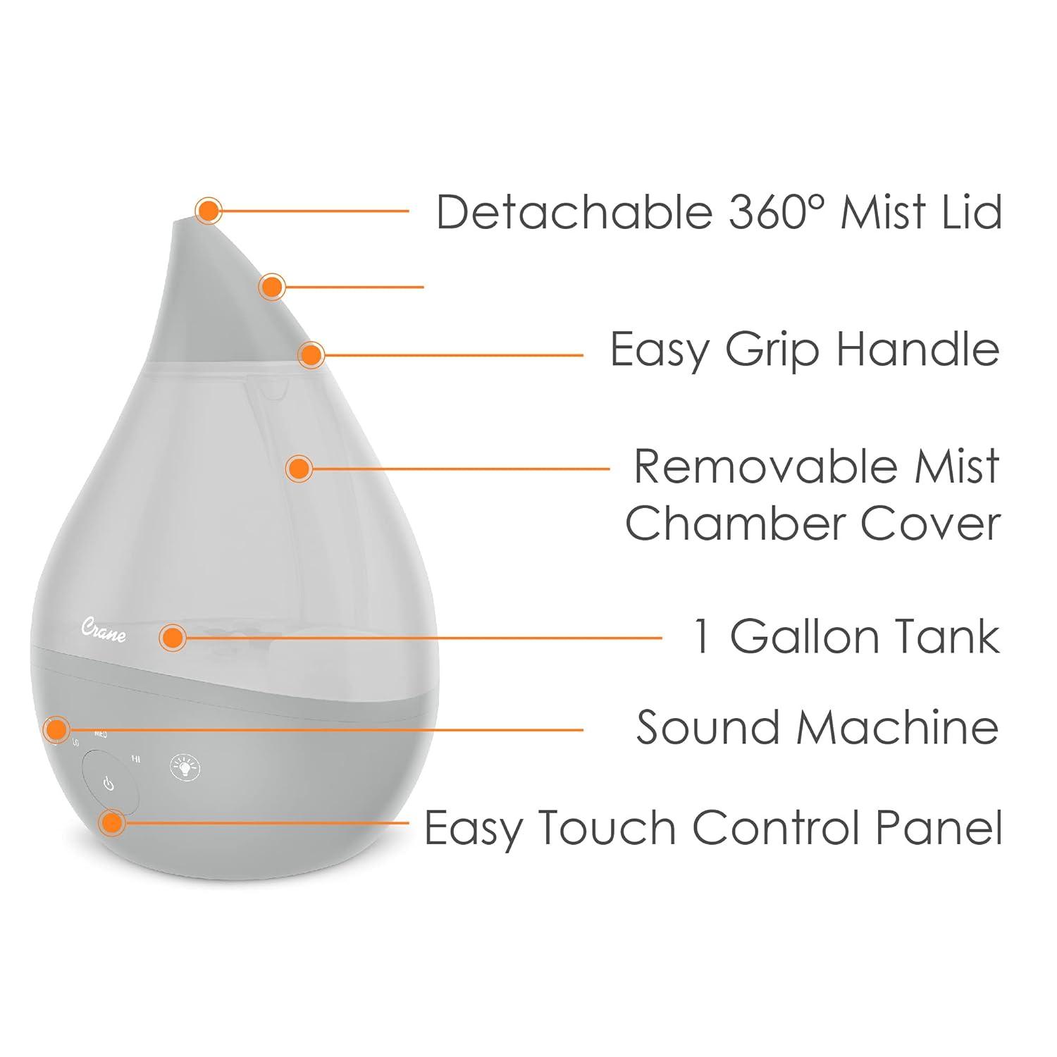 Crane USA Drop 2.0 , 4-in-1 Cool-Mist Humidifier with Aroma Tray & Sound Machine