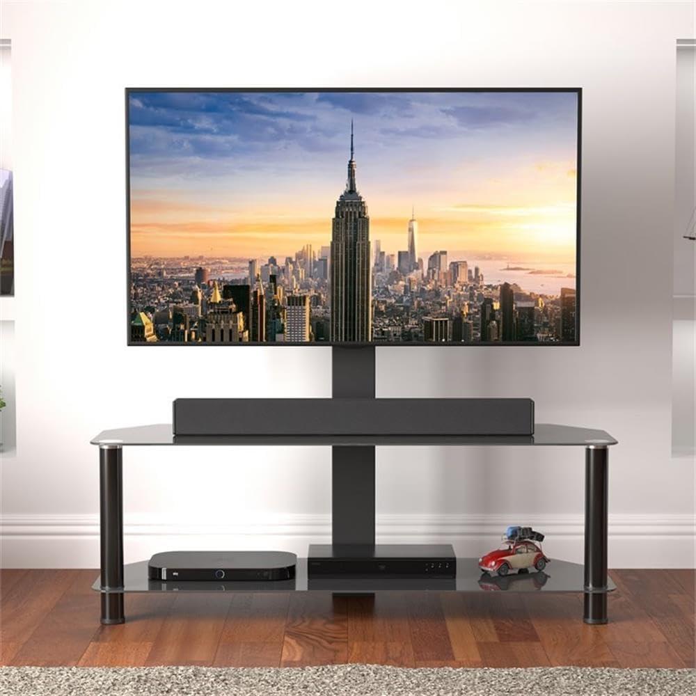 AVF SDC1140BB-a TV Stand for up to 55-inch TVs, Black Safety Glass, Black Metal Legs