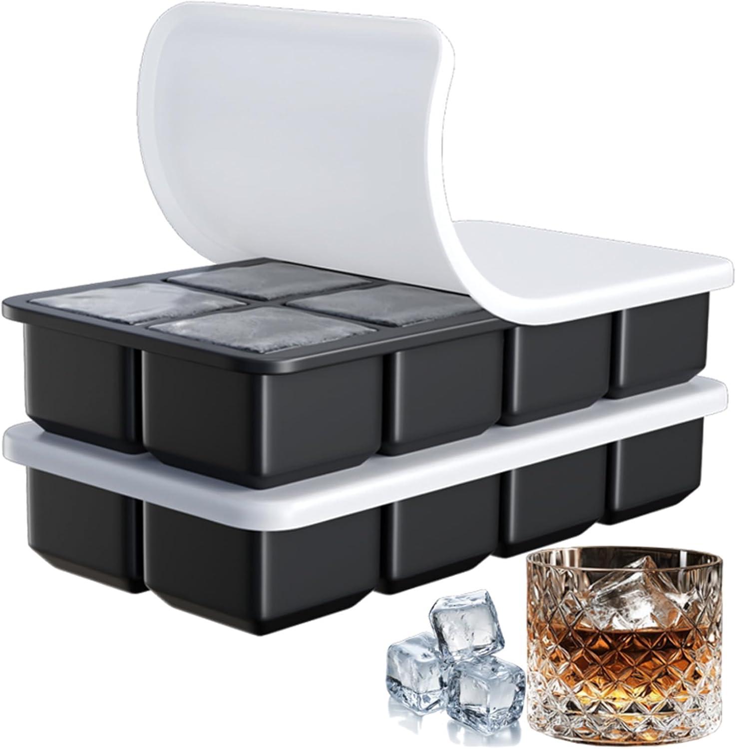 Large Ice Cube Tray for Whiskey: Big Square Ice Cube Maker for Cocktail - 2Pack Silicone Old Fashioned Ice Cube Trays - 2inch Huge Cubed Ice Trays for Whisky