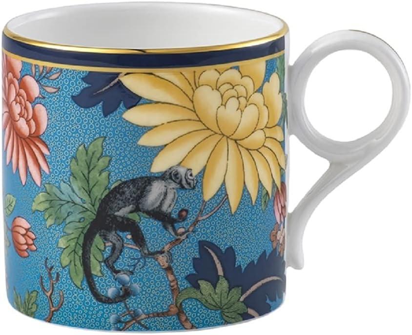 Large Blue Ceramic Mug with Exotic Floral Design