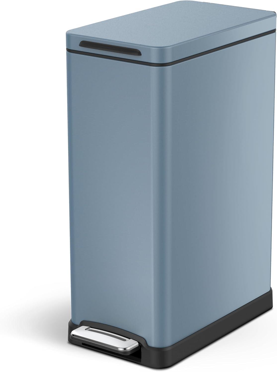 Home Zone Living 12 gal Kitchen Step Trash Can, Stainless Steel, Matte Blue