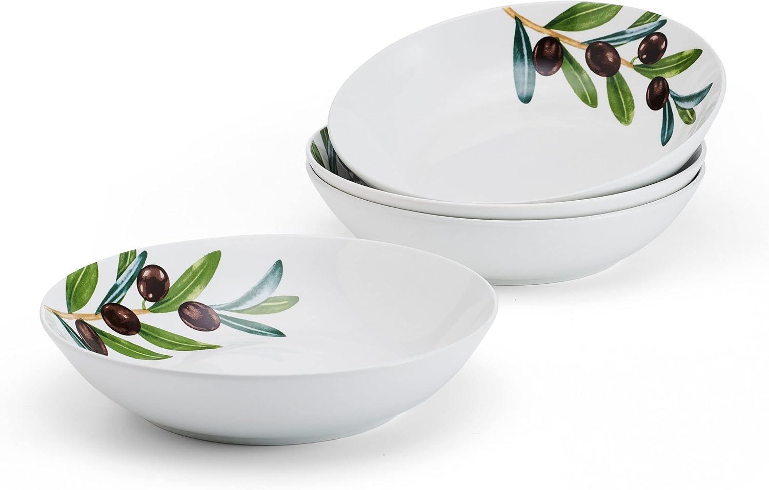 Studio Nova Olive Set Of 4 Pasta Bowls, 8 Inch, 20 Ounce, White (Set of 4)