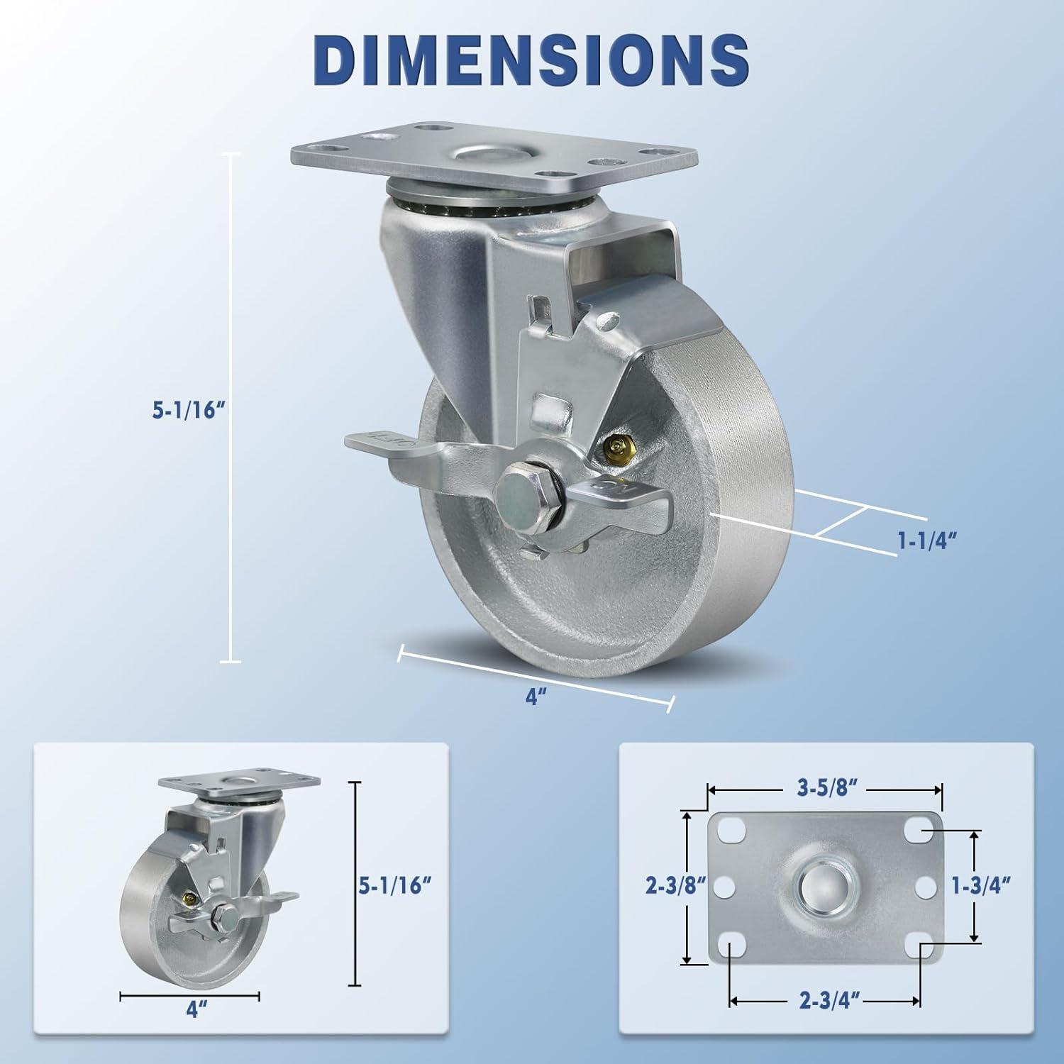 4-Inch Semi Steel Cast Iron Swivel Casters with Zinc Finish