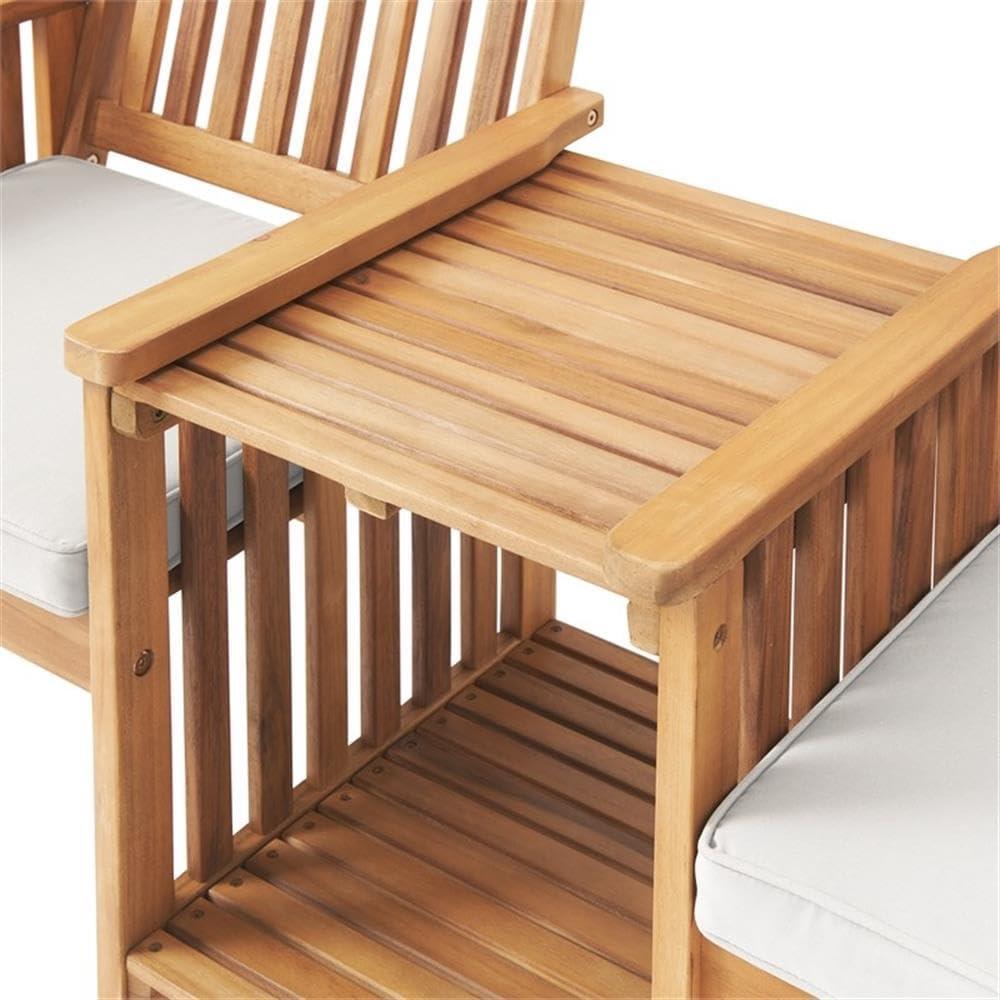 Alaterre Furniture Bristol Acacia Wood Outdoor Double Seat Bench with Attached Table, Natural