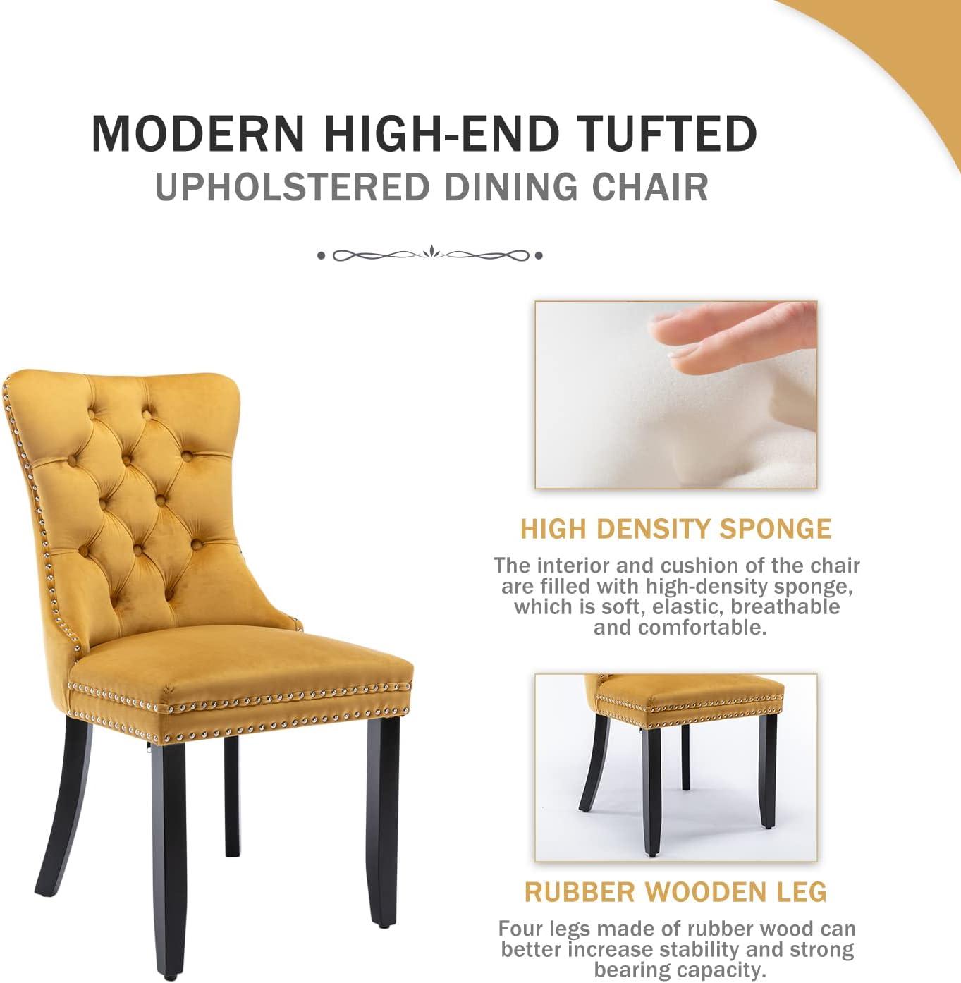 ODUSE-DAILY Yellow Velvet Dining Chairs Set of 4, Kitchen & Dining Room Chairs, Sillas De Comedor, Nailheads Tufted, Fabric Upholstered, Solid Wood (Gold, 4 Pcs)