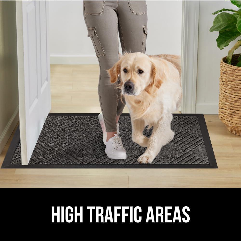 GORILLA GRIP 100% Waterproof All-Season WeatherMax Doormat, 23x35, Durable Natural Rubber, Stain and Fade Resistant, Low Profile, Indoor Outdoor Door Mats, Easy Clean Patio Entrance Mat, Gray Diamond
