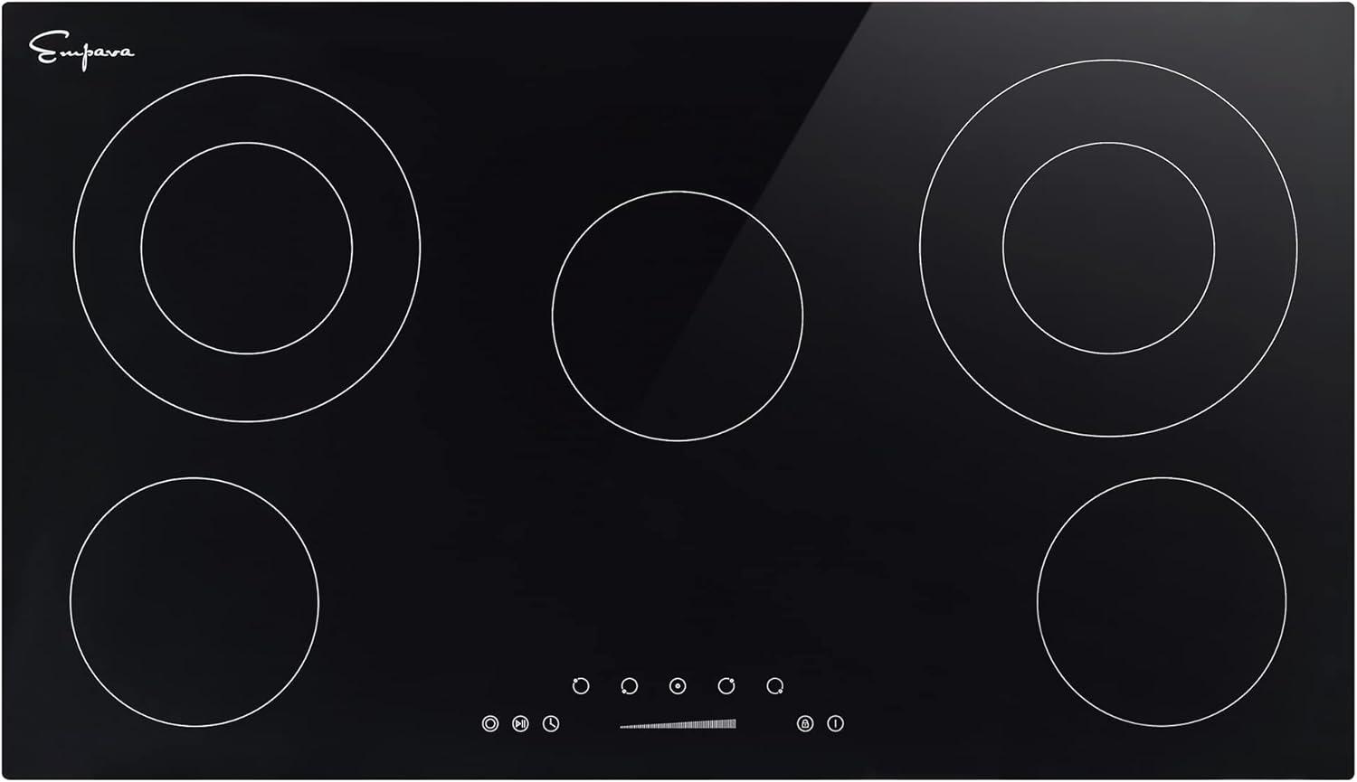 36-Inch Black Glass 5-Burner Electric Cooktop with Dual Elements